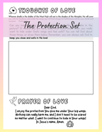 Sheet of paper with prayer and coloring activity for the Protection set.